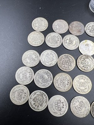 50 Coin Barber 90% Silver Dime Roll AG About Good Circ Conditions SK#g