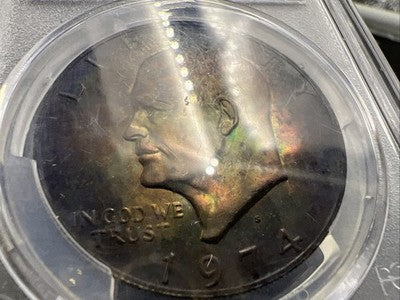 1974 S $1 Ike Eisenhower Silver Dollar Coin Neat Toning Toner PCGS UNC Details