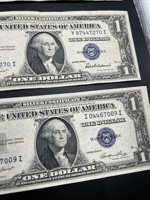 Lot of 7 1935 $1 One Dollar Silver Certificate Blue Seal Notes Fine / VF Circ #7