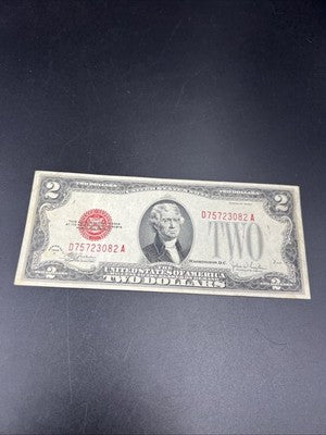 1928 F $2 USN United States Note Two Dollar Bill Red Seal VF Very Fine Circ #82