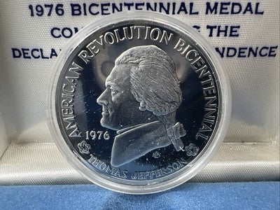US 1776 - 1976 Bicentennial Thomas Jefferson Sterling Silver Medal w/ Box COA