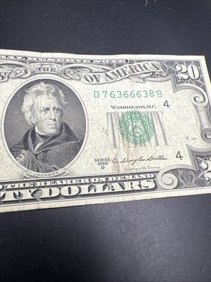 1950 D $20 FRN Federal Res Note Green Seal VG Very Good 666 Devil Serial #