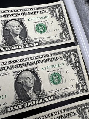 9 Consecutive 7777 Lucky Repeat 2009 $1 FRN Notes Choice UNC
