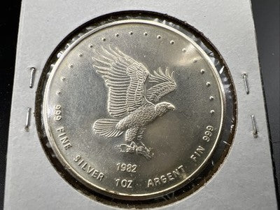 1982 Monex 1 Oz Silver Eagle .999 Art Vintage Round CH BU UNC