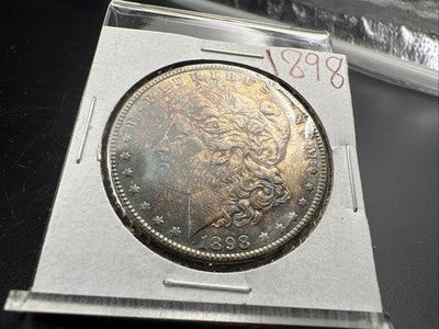 1898 P $1 Morgan Silver Dollar Coin AU About UNC Neat Toning Toner #a