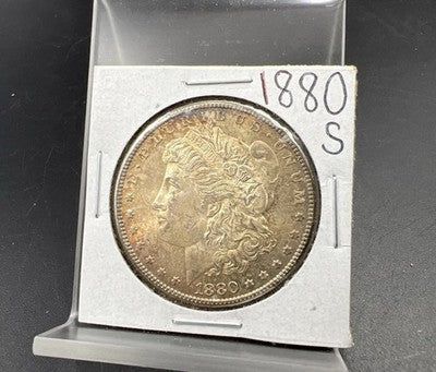 1880 S $1 Morgan Silver Dollar Coin BU Unc Nice Amber Toning Toner