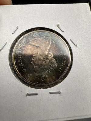 1965 Canada 25 Cents Silver Coin PQ Toning Toner Uncirculated