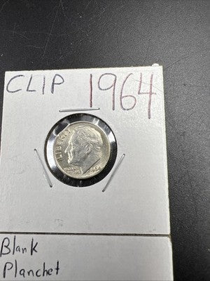 Error Collector's Lot 1964 10c Roosevelt Silver Dime & Blank Cent Planchet UNC
