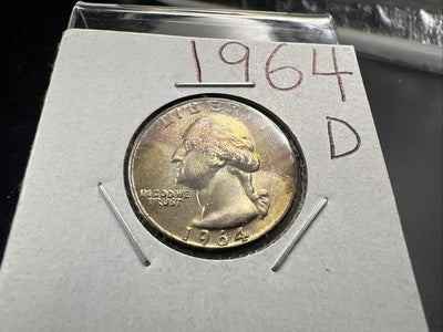 1964 D 25c Washington Silver Quarter Coin BU UNC Neat Toning Toner #a