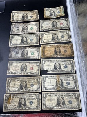 Lot of Damaged Ugly Bills USN Notes, Silver Certificates & 2 FRNS $16 F.V