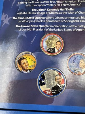 Lot of 16 Barack Obama Colorized US UNC Coins in Boxes Display Folders