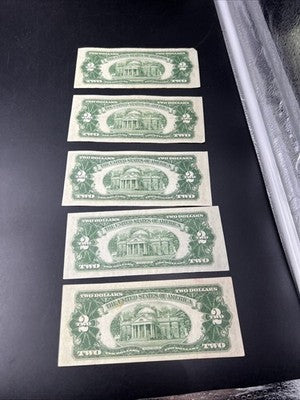Lot of 5 1953 $2 USN United States Notes CH VF Very Fine Circ #929