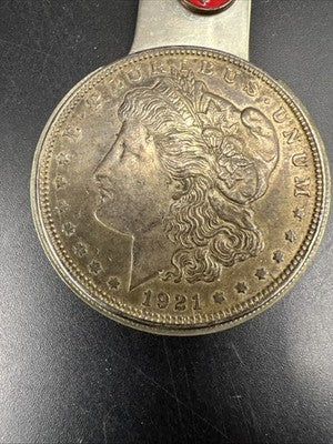 Vintage Pontiac Money Clip 1921 $1 Morgan Silver Dollar Coin Used / Circ Coin