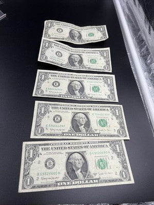 Lot of 5 1963 B $1 Barr FRN Federal Reserve Notes One Dollar Bills VG + #660