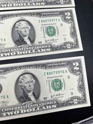 6 Consecutive 2003 $2 FRN Federal Reserve Notes Neat Serial Numbers #88