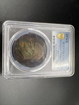1974 S $1 Ike Eisenhower Silver Dollar Coin Neat Toning Toner PCGS UNC Details