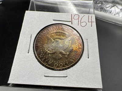1964 50c Kennedy Silver Half Dollar Coin PQ Amber Toning Obverse CH AU SK#1a