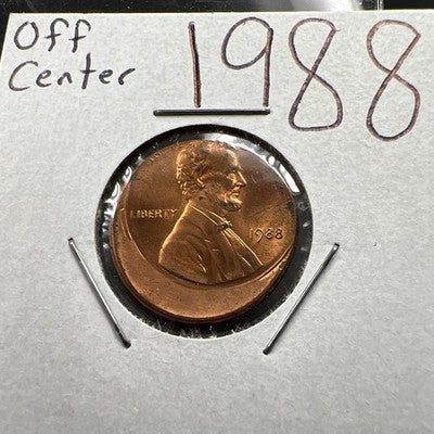 1988 1c Lincoln Memorial Cent Penny 25% Off Center BU UNC SKU#AQ