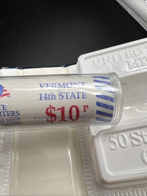 US Mint Certified 2001 P Vermont State Statehood 40 Coin BU Quarter Roll