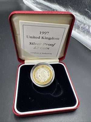 1997 United Kingdom England Proof Sterling Silver Bi Metallic Two Pounds Coin