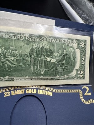 Golden Enhanced 2017 A 2 Two Dollar Federal Reserve Note Uncirculated