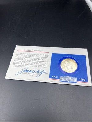 1992 White House Commemorative 90% Silver Dollar Coin in FDOI Stamp Pack