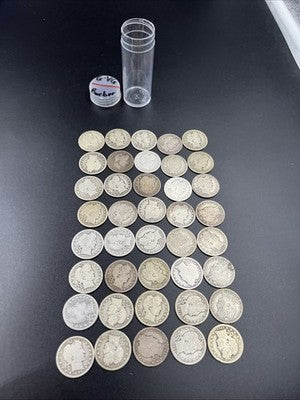 Barber Quarters 90% Silver Coin Quarter Roll $10 Face Value 40 Coins VG/G SKU#3A