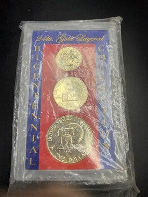 4 Coin Copper Nickel Bicentennial Proof Set 1976 25c 50c $1 & Colorized QTR #A