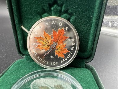 2001 Colorized 1 Oz Silver Maple Leaf .9999 Ultra Fine CH UNC w/ Box COA