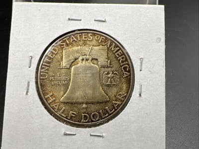 1950 D Franklin Half Dollar Silver Coin Choice AU About UNC Nice Amber Toning