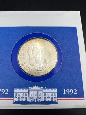 1992 White House Commemorative 90% Silver Dollar Coin in FDOI Stamp Pack
