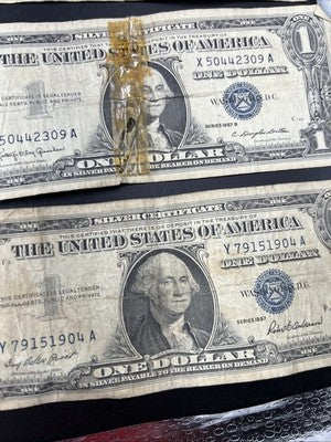 Lot of Damaged Ugly Bills USN Notes, Silver Certificates & 2 FRNS $16 F.V