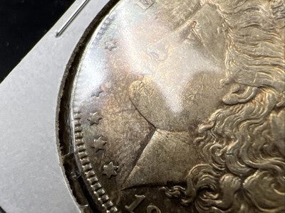 1887 P $1 Morgan Silver Dollar Coin Neat Toning Toner AU Details Scratch