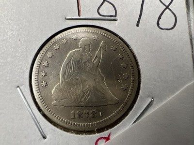 1878 25C Liberty Seated Quarter Coin F Fine Details Tooled Obverse