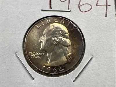 1964 P 25c Washington Silver Quarter Coin CH BU Nice Toning SK#1a