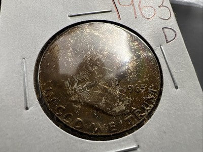1963 D Franklin Half Dollar Silver Coin Choice BU UNC Neat Toning Obverse