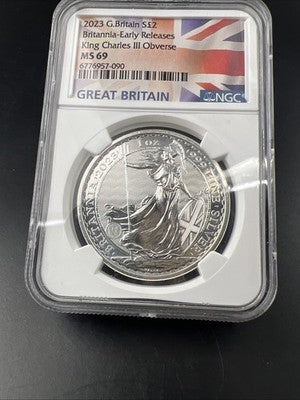 2023 Great Britain UK 1 Oz Silver Britannia King Charles NGC MS69 #090
