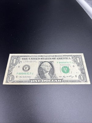 2006 $1 FRN Federal Reserve Note Neat Serial #00000317 VG Circ