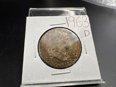 1963 D Franklin Half Dollar Silver Coin Choice BU UNC Neat Toning Obverse