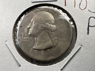 1983 P 25c Washington Quarter Coin 20% Off Center Error Coin XF / AU
