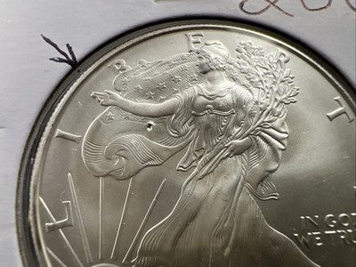 2001 1 Oz ASE American Silver Eagle Coin Gem BU UNC Struck Thru Error Obverse