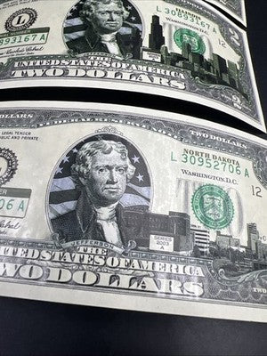 Lot of 4 2003 A $2 FRN US State Colorized Bills Michigan Illinois North Dakota +