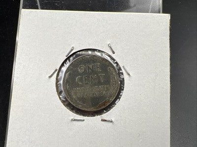 1943 P 1c Lincoln Wheat Cent Steel penny Clipped Planchet error
