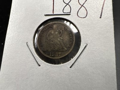 1887 P 10c Seated Liberty Silver Dime Coin CH AG / G Circ SK#a
