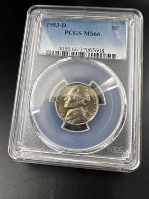 1953 D 5c Jefferson Nickel Coin PCGS MS66 Gem BU Certified #608