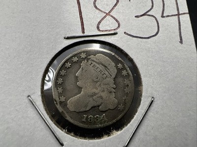 1834 10C Capped Bust Dime Average VG Very Good Details Rim Damage