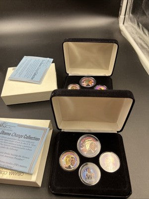 Lot of 2 sets - 8 Barack Obama Colorized US UNC Coins in Boxes SK#b