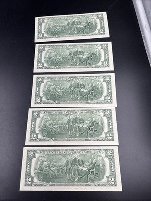 5 Consecutive 2003 $2 FRN Federal Reserve Notes UNC Uncirculated #57