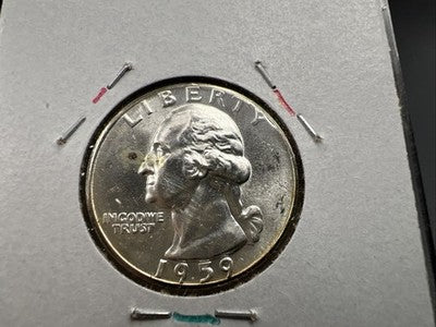 1959 25c Washington 90% Silver Coin Neat Toning Reverse BU UNC