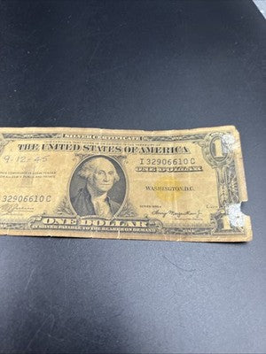 1935 A $1 North Africa Yellow Seal Silver Certificate Damaged Ugly Very Circ #10